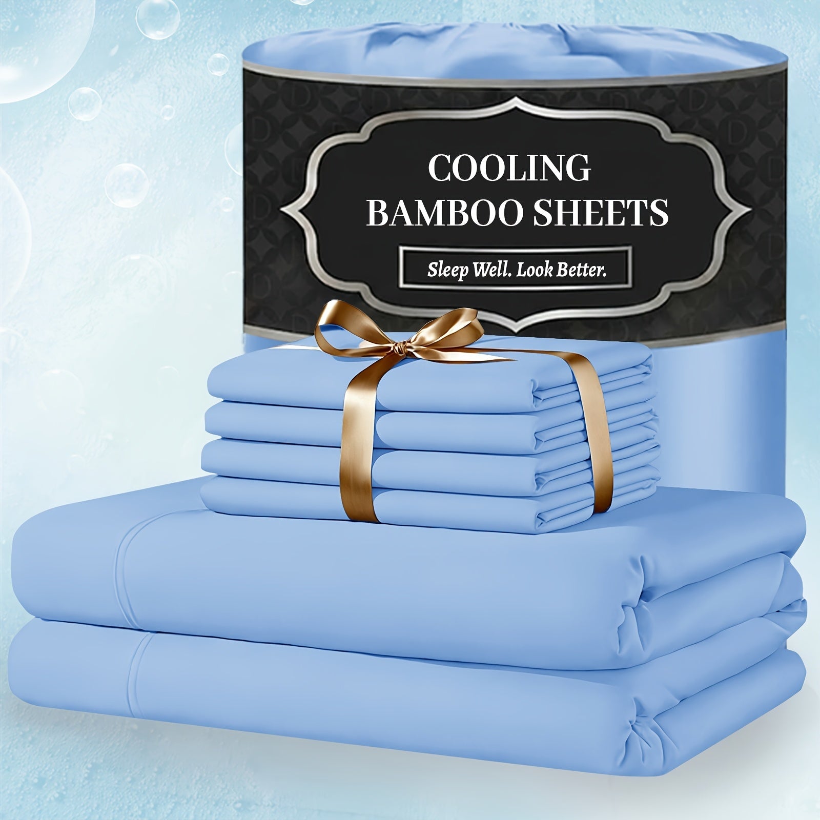 Bamboo Bed Sheet Set 4 Piece Extra Deep Pocket Cooling Breathable Soft Wrinkle Free Hotel Luxury Fitted Sheet Flat Sheet Pillowcases Twin Full Queen King