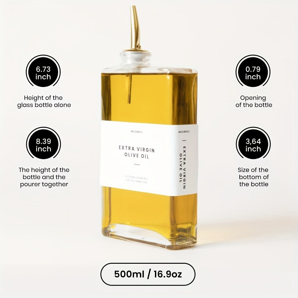 Glass Oil Dispenser Bottle 350ml - Olive Oil Vinegar Soy Sauce Coffee Syrup Dispenser for Kitchen, Rectangular Stable Design, Set of 2 or 4, Gold Silver Black White