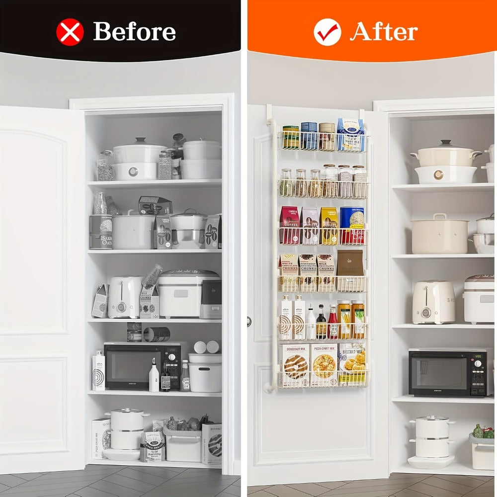 Over-the-Door Metal Organizer Rack 6 & 8 Tier ¨C Pantry Storage, Spice Rack, Kitchen Cabinet Organizer, Holds Up to 80 Lbs