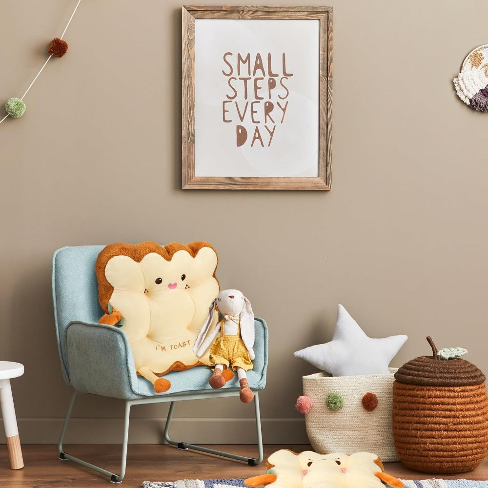 Kawaii Plush Toast Cushion Cute Bread Shaped Seat Pillow Funny Face Expression Soft Stuffed Food Pillow for Office Chair Car Sofa Bedroom Gift
