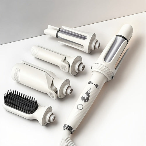 5-in-1 Hair Styler Set with Interchangeable Curling Wand & Straightening Brush - Multi Barrel Curling Iron Kit for Waves, Curls & Volume, Works on All Hair Types, Salon Results at Home, 3 Colors