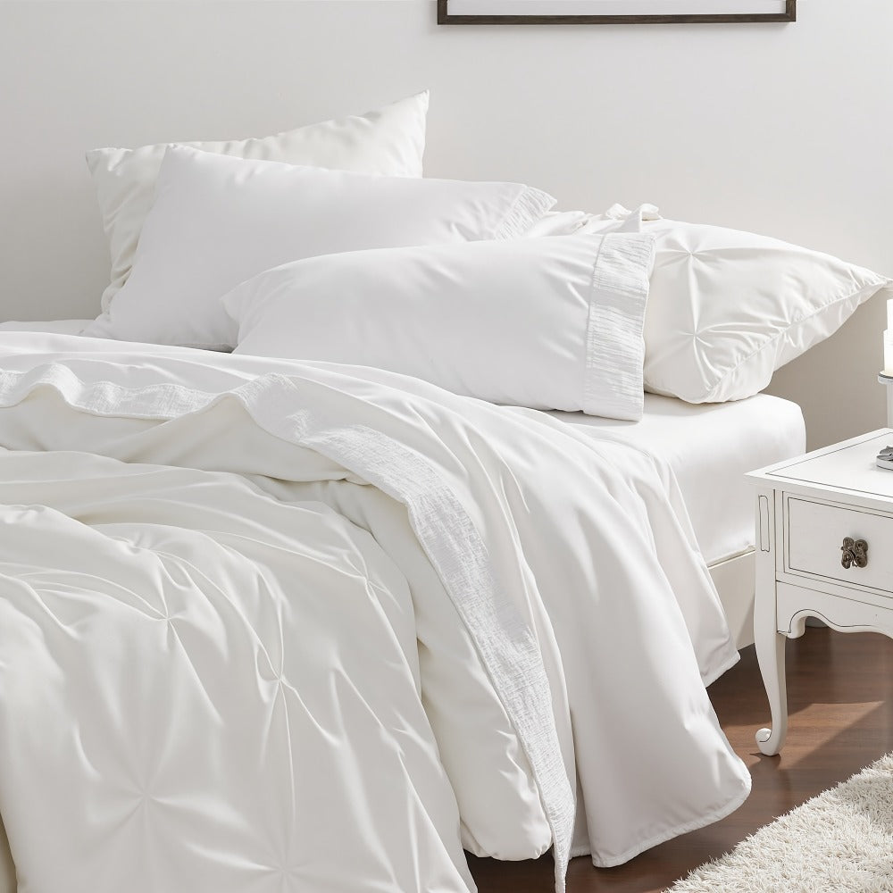 Bed Sheet Set 4-Piece Soft Breathable Cooling Sheets - Flat Sheet, Fitted Sheet & 2 Pillowcases, Wrinkle-Free Hotel Luxury Bedding, All Season Comfort