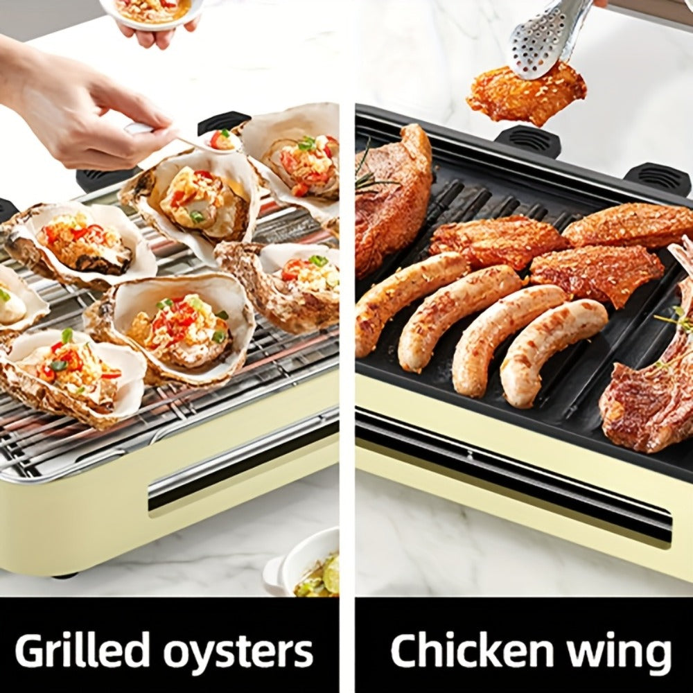 Electric BBQ Grill Indoor ¨C 1500W Smokeless Tabletop Grill with Removable Frying Pan, Waffle Maker & Non-Stick Stainless Steel Plates, Adjustable Temperature, Perfect Christmas Housewarming Gift