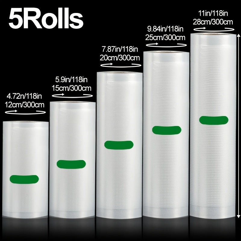 Vacuum Seal Bags Roll 5-Pack Multi-Size ¨C BPA-Free PE+PA Vacuum Storage Roll Bags 3 Meters, 5 Widths for Food Storage, Meal Prep, Sous Vide & Freshness Preservation, Compatible with Vacuum Sealers