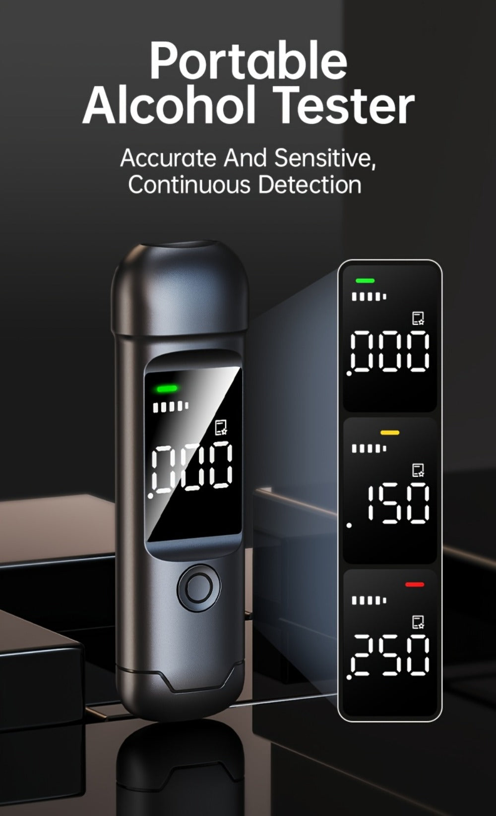 USB Rechargeable Breathalyzer with LCD Display ¨C Portable Personal Alcohol Tester, 200mAh Battery, Multi-Person Continuous Testing, Safe Driving Breath Analyzer
