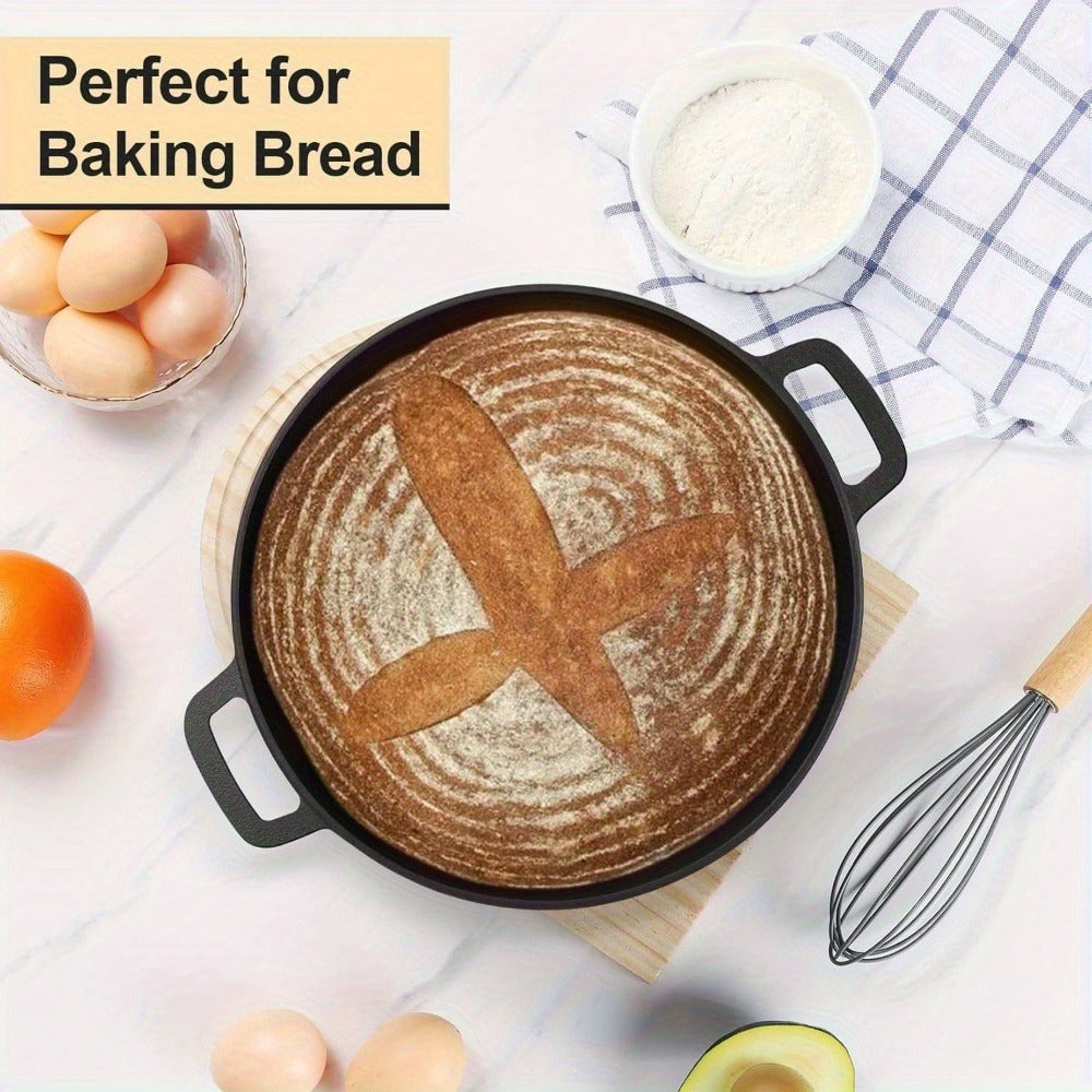 Cast Iron Dutch Oven 5 Quart Pre-Seasoned with Skillet Lid | 2-in-1 Non-Stick Crock Pot with Handles for Braising, Roasting & Casserole ¨C All-in-One Cookware, Black