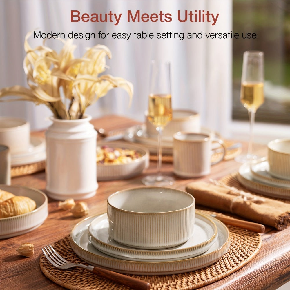 Dinnerware Set for 4 12 Piece Stoneware Plates and Bowls Set Microwave Dishwasher Safe Lead Free Double Reactive Glaze Dinner Plates Salad Plates Cereal Bowls for Everyday Use Holiday Gifts