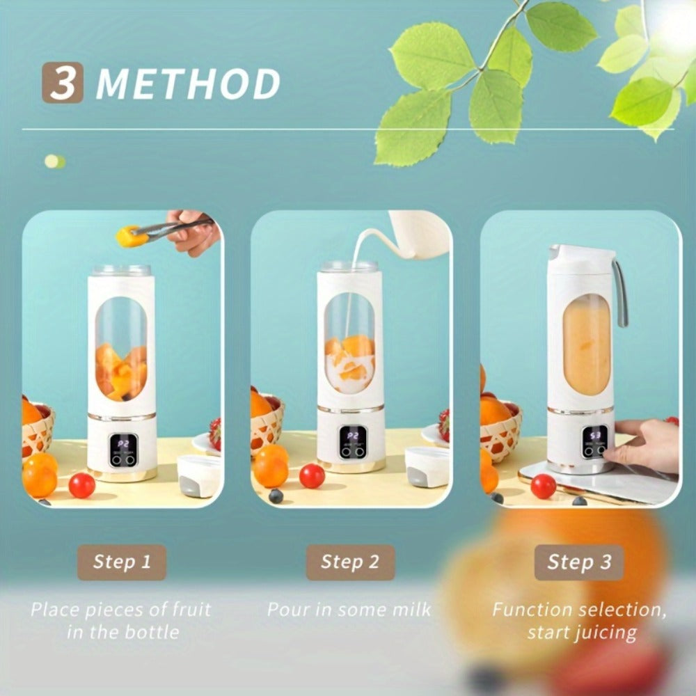 Portable USB Rechargeable Blender with LED Display ¨C 15oz Personal Smoothie Blender for Shakes, Milkshakes & Fresh Juice, Compact Mini Blender for Home Gym Office & Travel, BPA-Free Cup