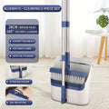 Folding Broom and Dustpan Set 50 Inch Extended Handle - Dense Elastic Bristles Wide Deep Dustpan for Dust Hair Debris, Foldable Broom for Home Kitchen Bathroom Bedroom Living Room, Blue White Black Orange Khaki