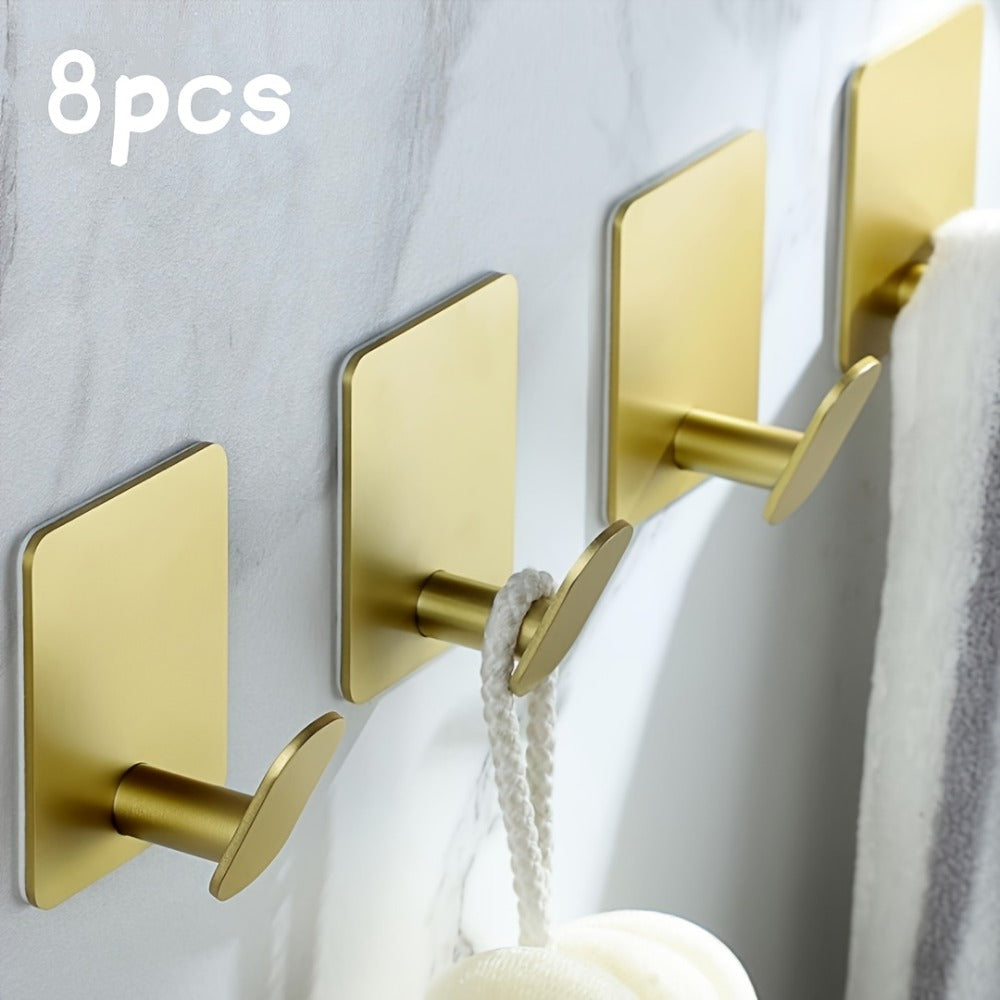 Adhesive Wall Hooks 8-Pack ¨C Stainless Steel No-Drill Towel Hook for Bathroom Kitchen Bedroom Coat Hat Key Holder