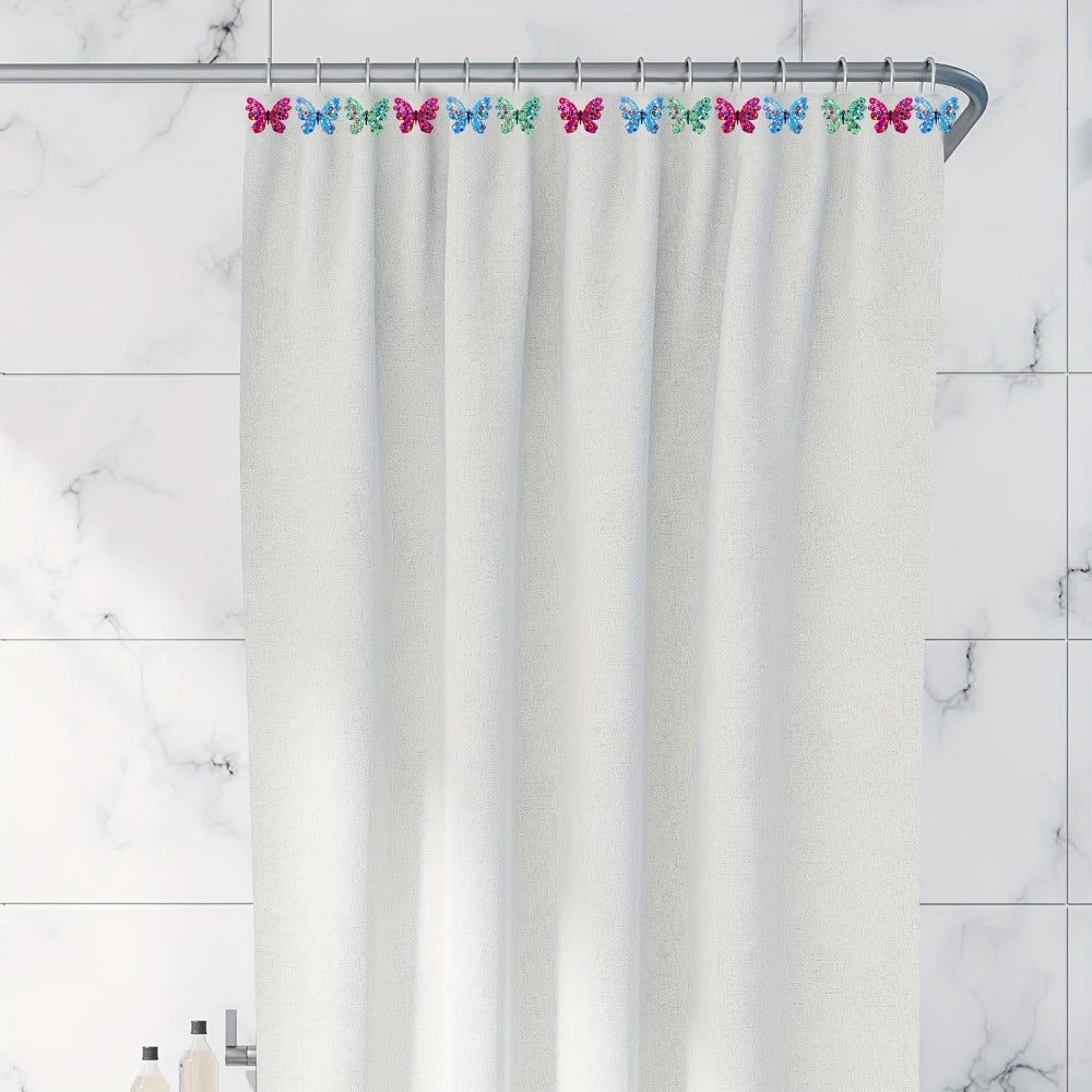 Butterfly Shower Curtain Hooks 12pcs Colorful Decorative Rustproof Metal Rings for Bathroom Wardrobe Curtain Rod