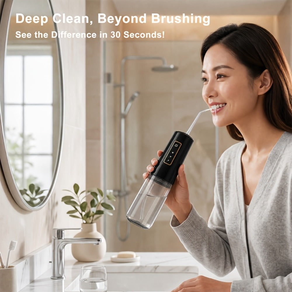Water Flosser Portable Oral Irrigator ¨C 360¡ã Rotating Nozzle, 3 Pressure Modes, 4 Nozzle Tips, Rechargeable Cordless Teeth Cleaner for Travel & Daily Use
