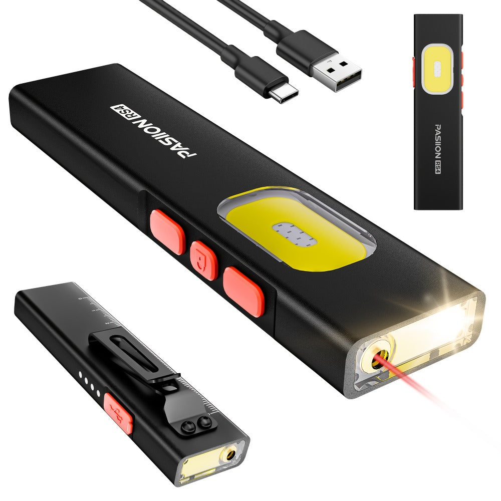 Multi-Function EDC Flashlight 11 Lighting Modes | UV Infrared Red Laser COB Work Light Magnetic Tail | Rechargeable Power Indicator Flat Pocket Emergency Flashlight