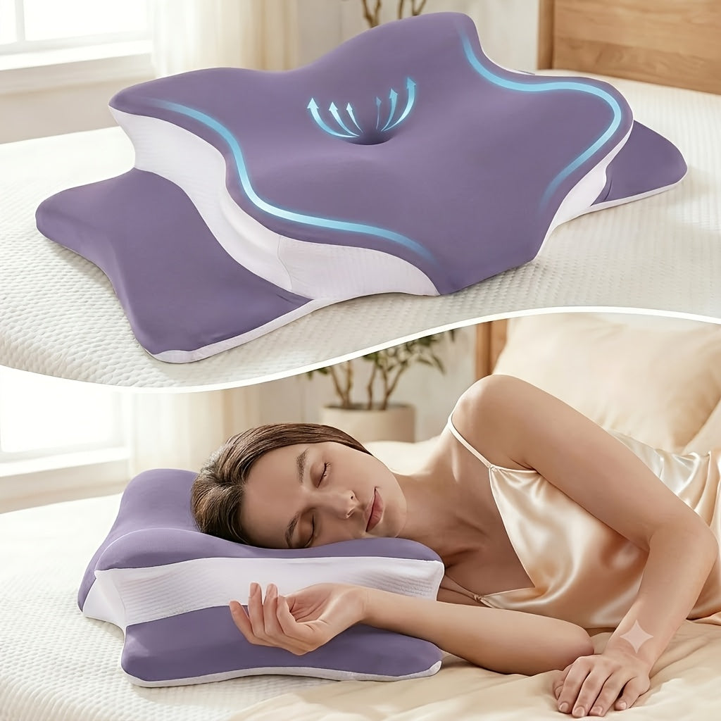 Cervical Neck Pillow for Sleeping - Butterfly Contour Memory Foam Ergonomic Support for Back & Side Sleepers, Slow Rebound Pressure Relief, Cervical Spine Alignment, Machine-Washable Cover, Multi-Color