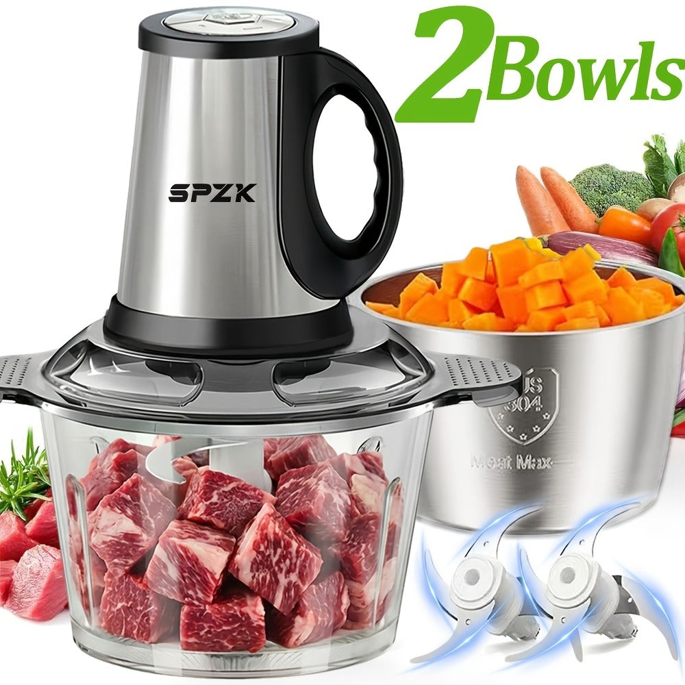 Electric Food Chopper with 2 Bowls & 2 Blades ¨C Multi-Function Food Processor, Meat Grinder & Vegetable Chopper for Meats, Salads, Nuts, Garlic & More