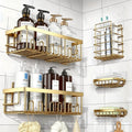 Shower Caddy Organizer 5 Pack Adhesive Rustproof Stainless Steel Shower Shelves with Soap Holder No Drilling Bathroom Storage Rack for Shower Wall Renters Apartment Kitchen Multiple Colors