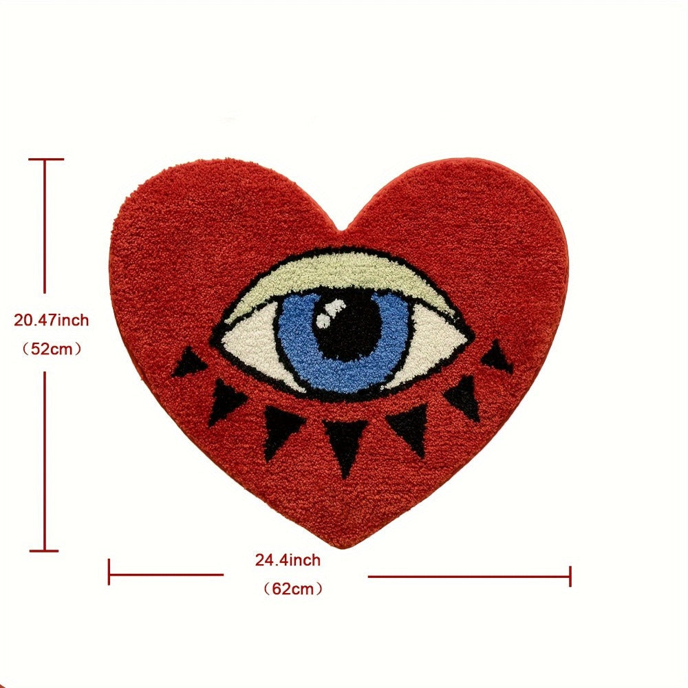 Eye Pattern Heart Shaped Bathroom Mat Plush Non-Slip Absorbent Bath Rug 20x24 inch Valentine Home Decor