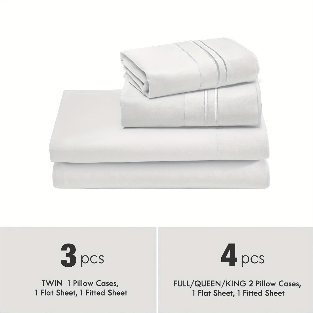 Fitted Sheet Set Deep Pocket | Soft Cooling Breathable Bedding 3-4pcs Fade-Resistant All-Season for Twin Full Queen King ¨C Solid Color Bed Sheets for Dorm Guest Room Everyday Use