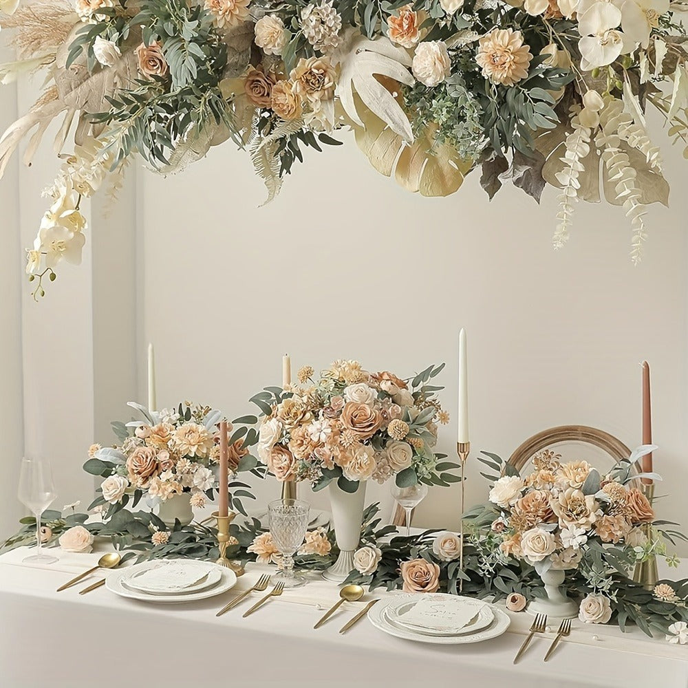 Artificial Flower Combination Box Set with Stems ¨C Champagne Silk Flowers for DIY Wedding Bouquet, Baby Shower, Valentine's Day & Home Decor