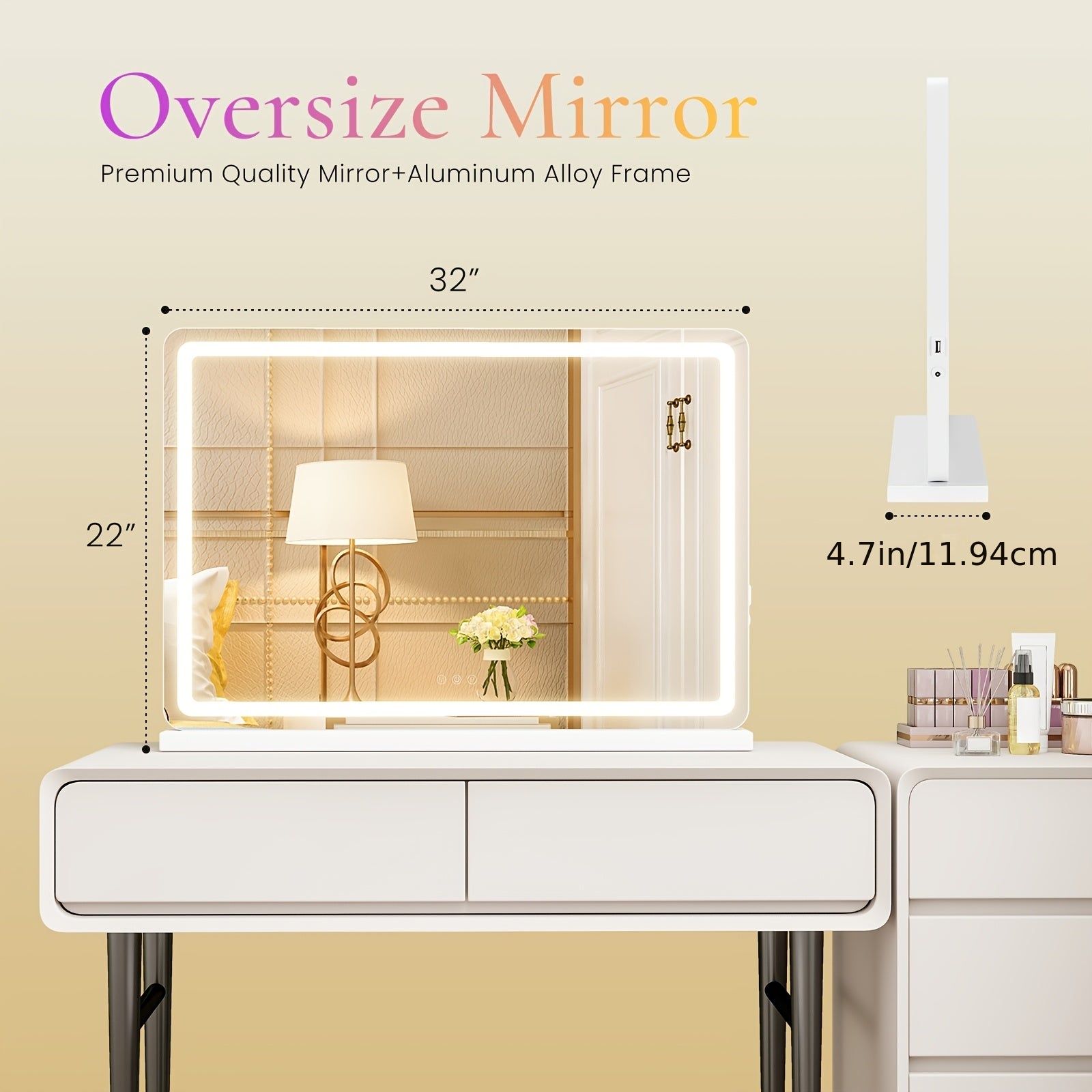 LED Vanity Mirror with Lights ¨C Dimmable 3 Color Modes, Memory Function, USB Port & Aluminum Frame for Bathroom, Bedroom & Desk Makeup Mirror, 13x17 / 22x19 / 32x22 in