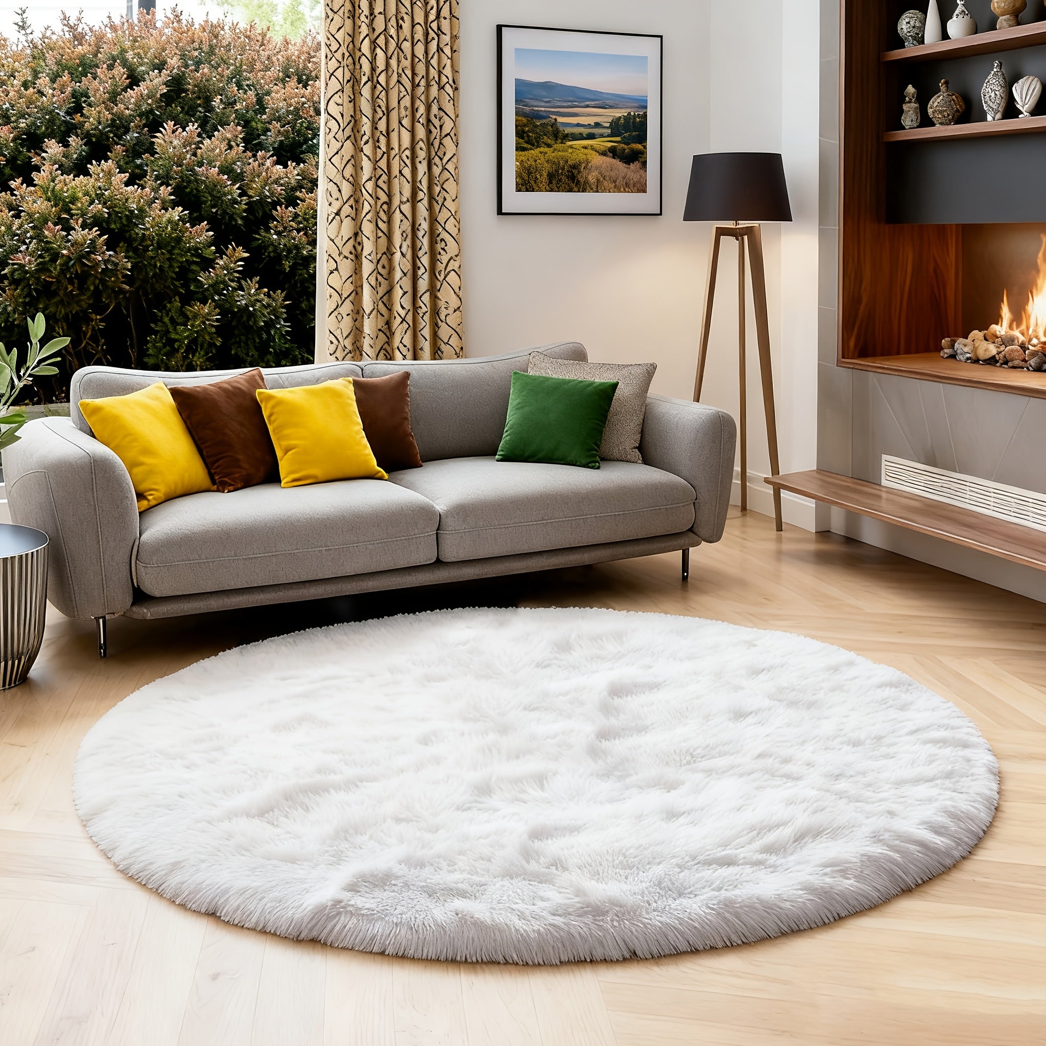 Round Area Rug Soft Shaggy Plush Circle Rug Non-Slip Indoor Floor Mat for Living Room Bedroom Dorm Tie Dye Rainbow Multi-Color Multi-Size