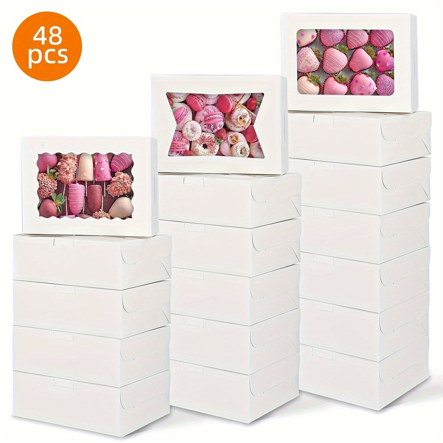 Cookie Boxes with Window 48 Pack ¨C 8x6x2.5¡± Kraft Bakery Treat Boxes for Cookies, Macarons, Pastries & Cake, Brown & White Cardboard Gift Boxes for Birthday, Wedding & Holiday Packaging