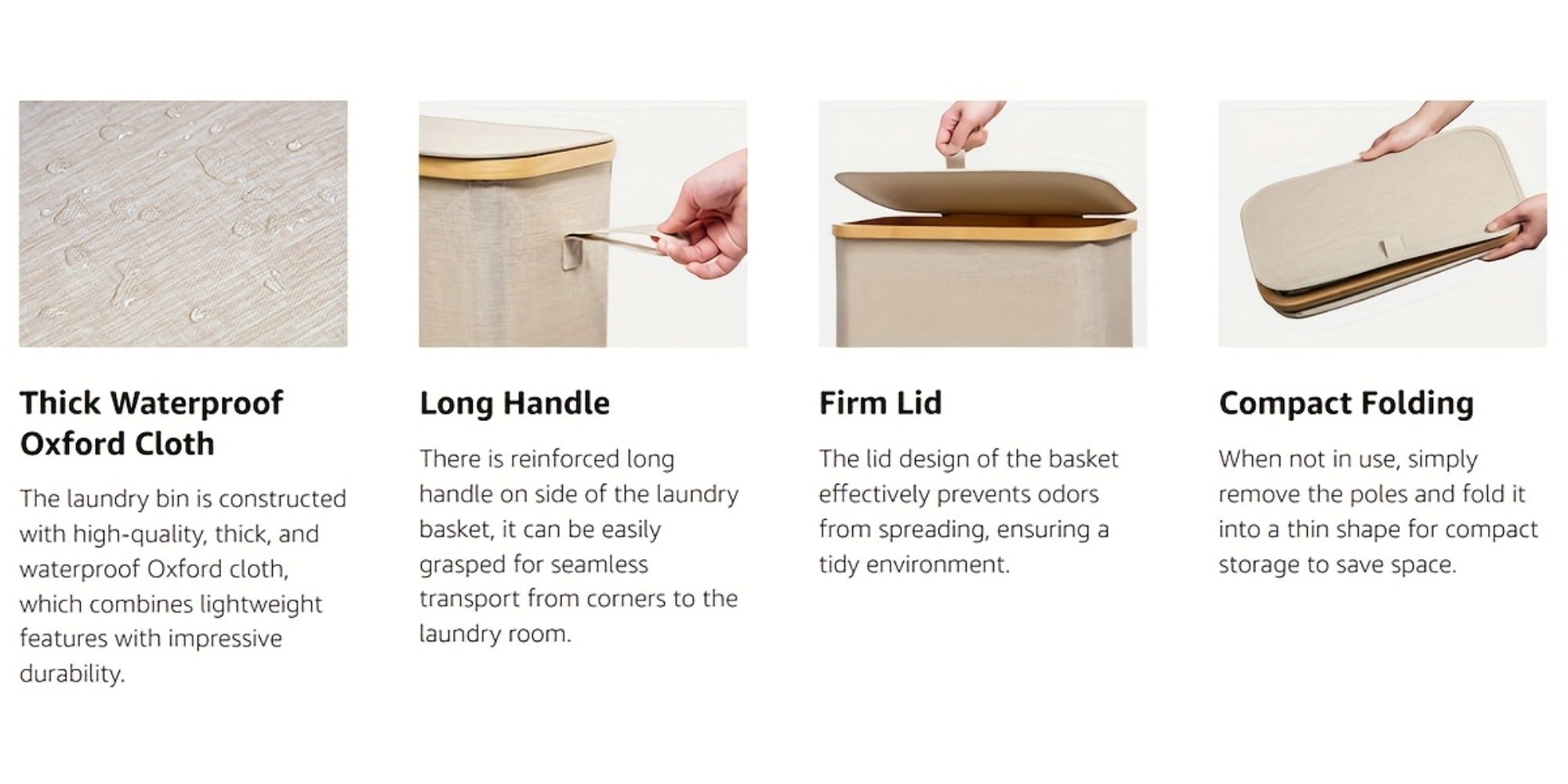 Slim Laundry Hamper with Lid & Removable Bag ¨C Foldable Narrow Clothes Basket with Bamboo Handles for Bathroom, Bedroom & Dorm ¨C 50L / 65L / 75L Space-Saving Collapsible Laundry Bin