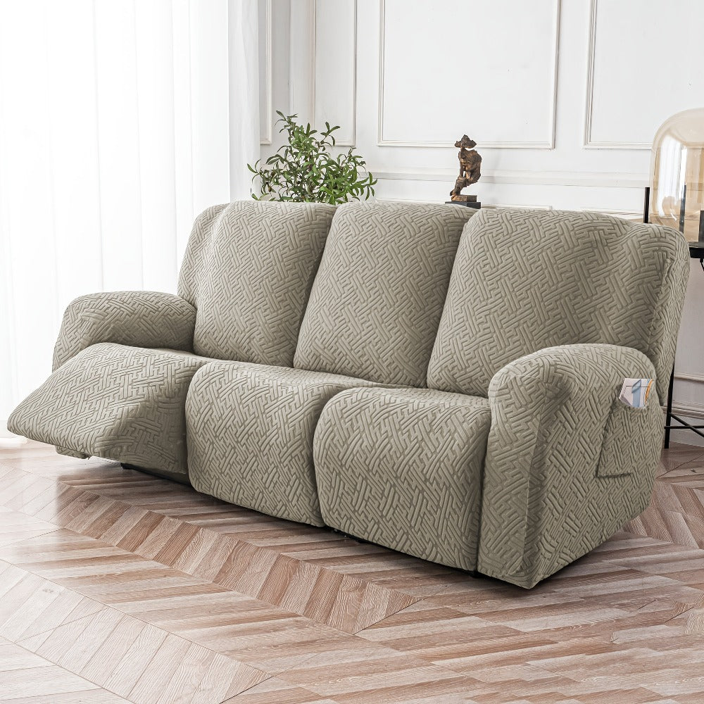 Recliner Sofa Slipcover Set 8pcs 3-Seat Jacquard Furniture Protector with Pocket Flexible Soft Slide Sleeve Cover for Sofa Couch Office Living Room Home Decor Multiple Colors