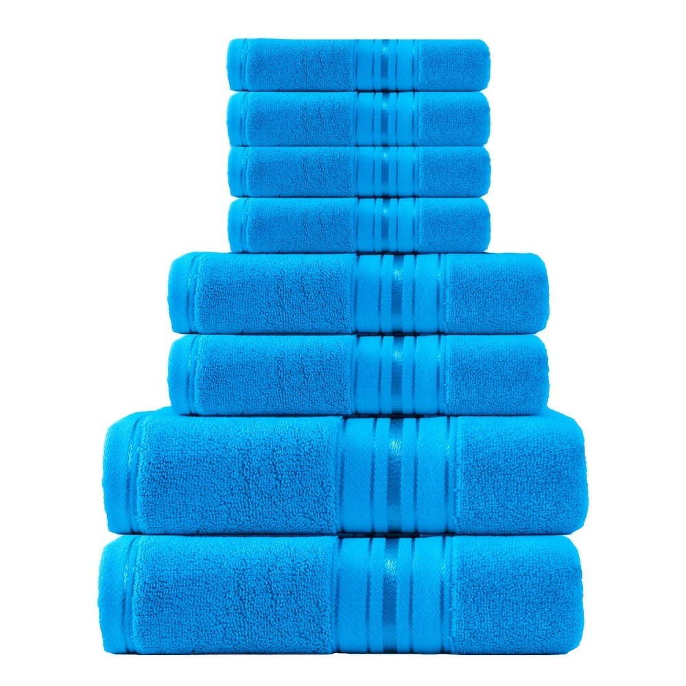 Cotton Bath Towel Set 8 Piece 550GSM Vintage Striped - 100% Cotton Hotel Quality Soft Absorbent Machine Washable | 2 Bath 2 Hand 4 Washcloths | 15 Colors | Bathroom Hotel Spa Gift