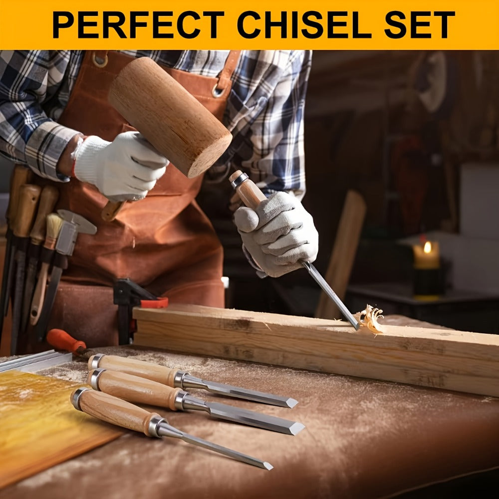 Wood Chisel Set 4pcs ¨C CR-V Steel Woodworking Chisels 6/12/18/24mm, Professional Wood Carving & Carpentry Hand Tools for Beginners and Experts