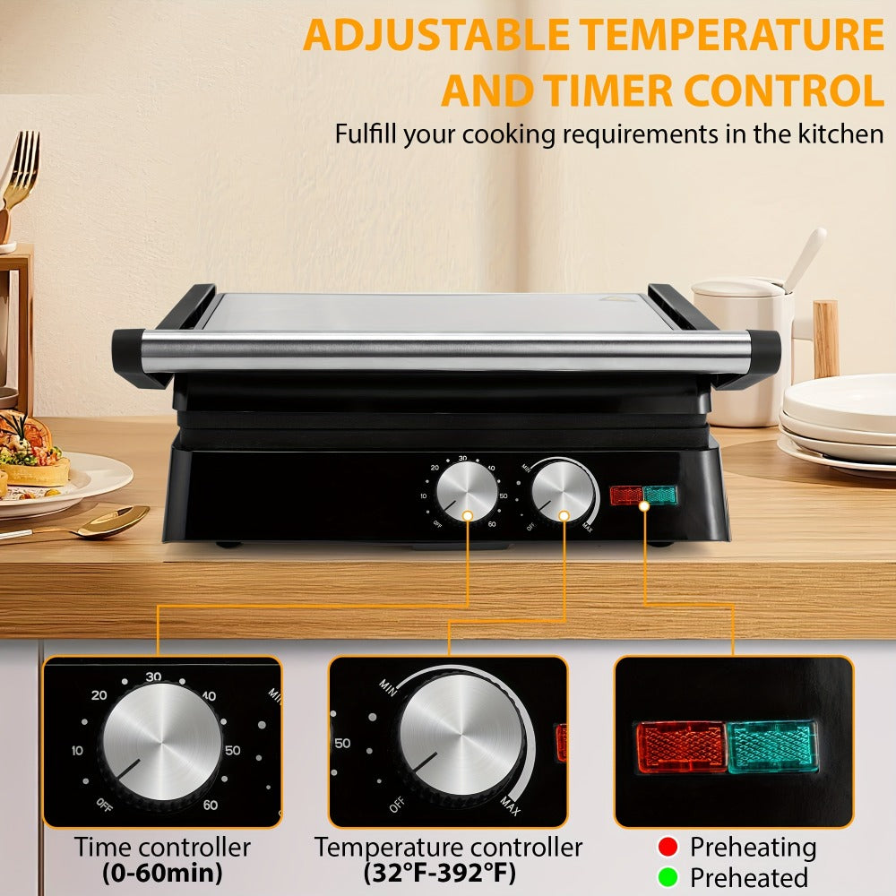 Panini Press Grill 3-in-1 Electric Indoor Grill with Non-Stick Plates - 180¡ã Flat Grill Sandwich Maker with Floating Hinge Grease Tray Temperature Control, Compact Countertop Grill for Home Dorm Office