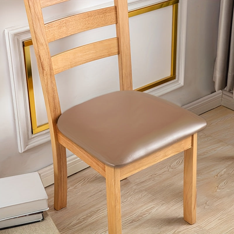 Waterproof PU Leather Dining Chair Cushion Covers Removable Stretch Seat Slipcovers for Dining Room Kitchen Hotel Set of 4 or 6