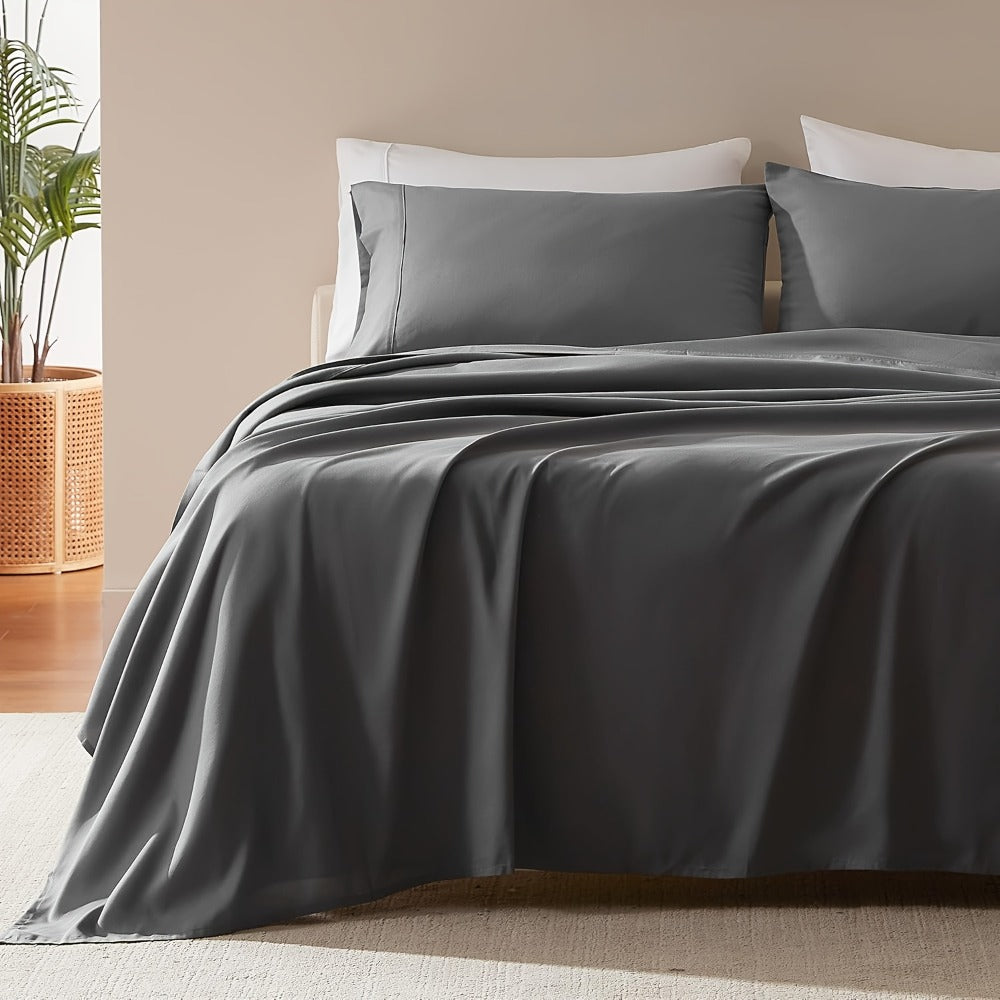 Cooling Fitted Sheet Bamboo Blend Ultra-Soft Deep Pocket Bed Sheet for Hot Sleepers Twin Full Queen King Size Machine Washable Breathable Cooling Bedding White Black Gray Navy Purple Apricot
