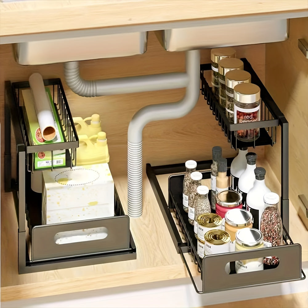 Under Sink Organizer with Sliding Pull-Out Shelf ¨C 2-Tier Metal Cabinet Storage Rack for Kitchen, Bathroom, Pantry & Closet Organization, 1-Pack or 2-Pack