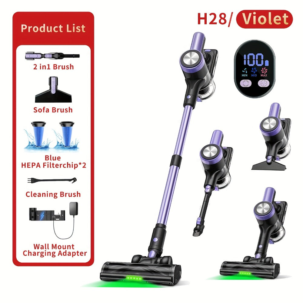 Cordless Stick Vacuum Cleaner 45KPA 8-in-1 Lightweight with Anti-Tangle Brush Green Light Detection for Carpet Pet Hair Hardwood Tile Floor