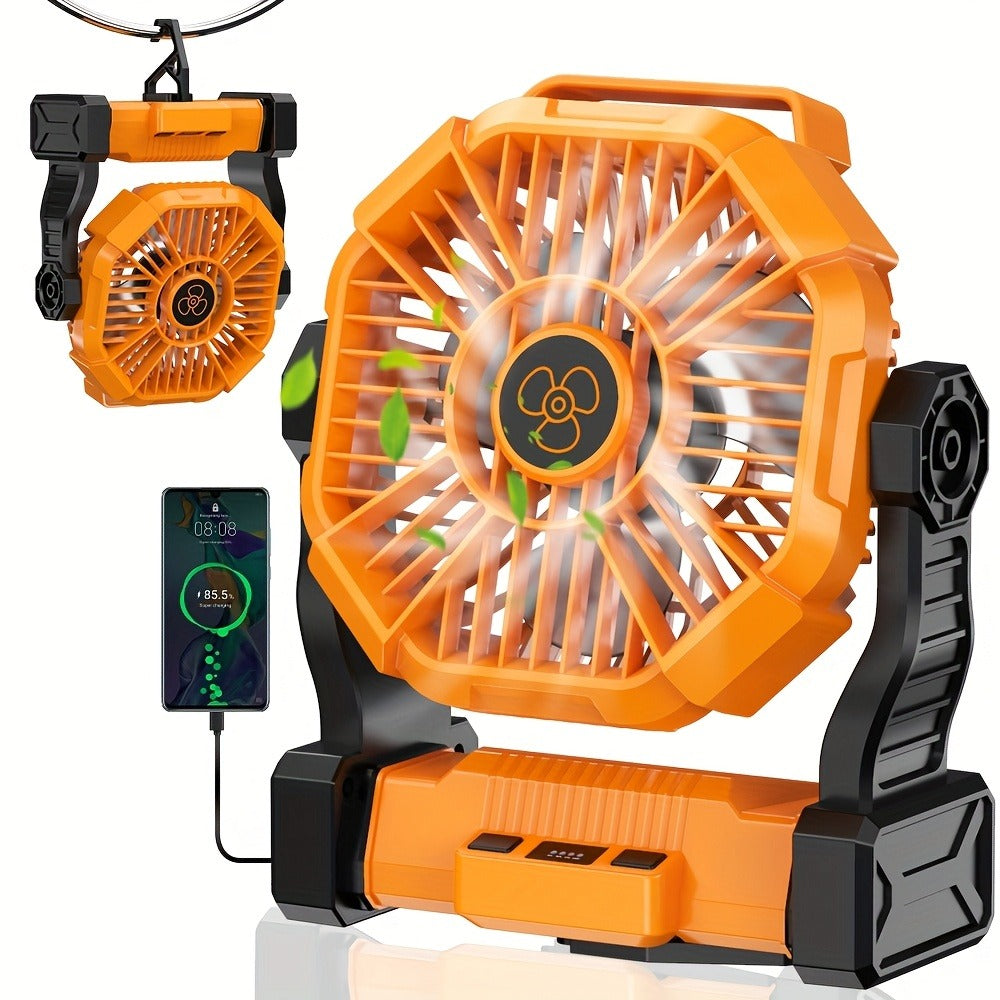 Portable Outdoor Fan 20000mAh, 3-in-1 Rechargeable Camping Fan with LED Lantern & Power Bank, Timer Rotation Hook for Tent Golf BBQ Travel Party Power Outage, Pink Green Black Orange Purple Blue