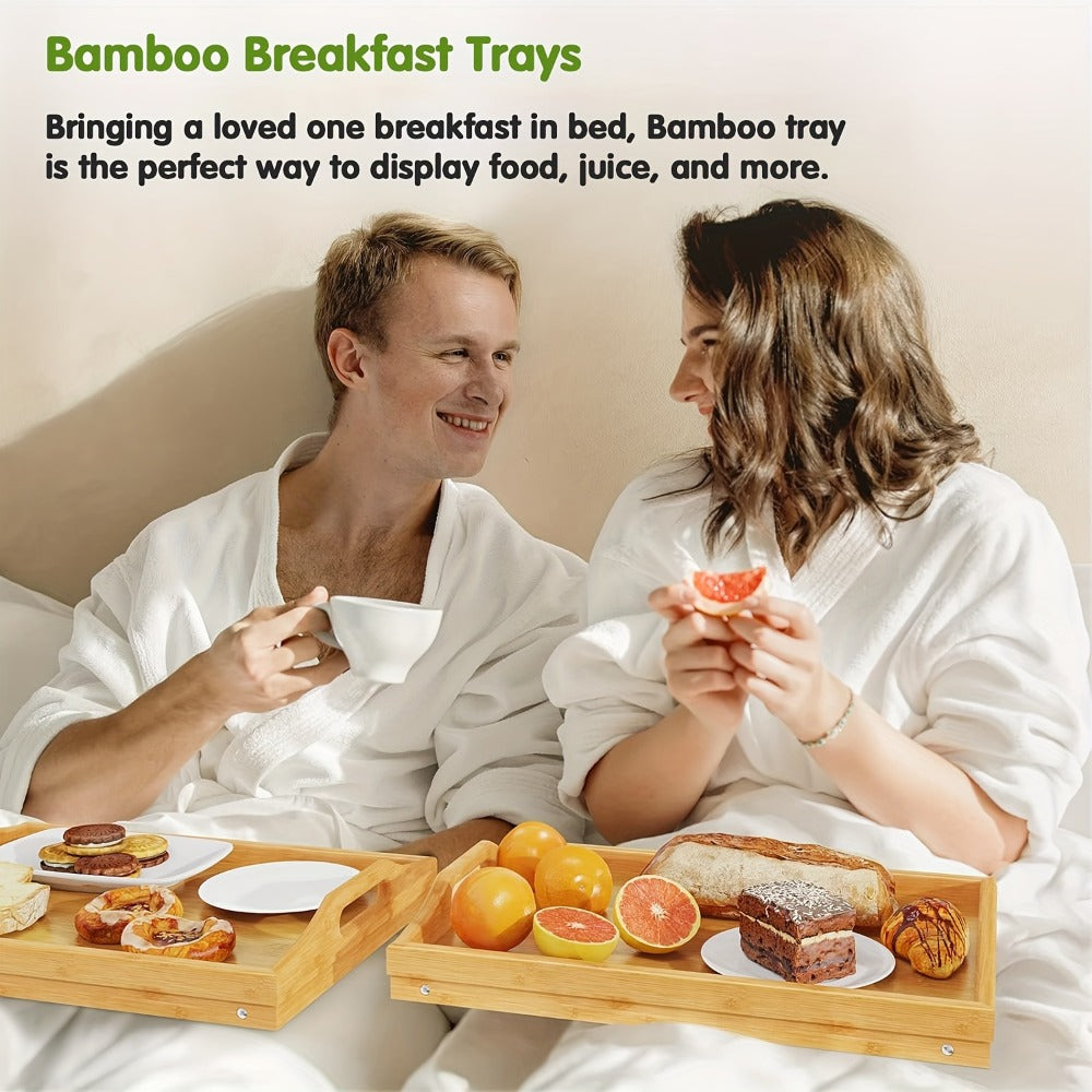 Bamboo Bed Tray Table with Foldable Legs & Handles, Breakfast Tray for Eating, Working & Snacking in Bed ¡ª Food-Safe, Durable Lap Desk | White, Black, Natural Bamboo | 1 or 2 Pack