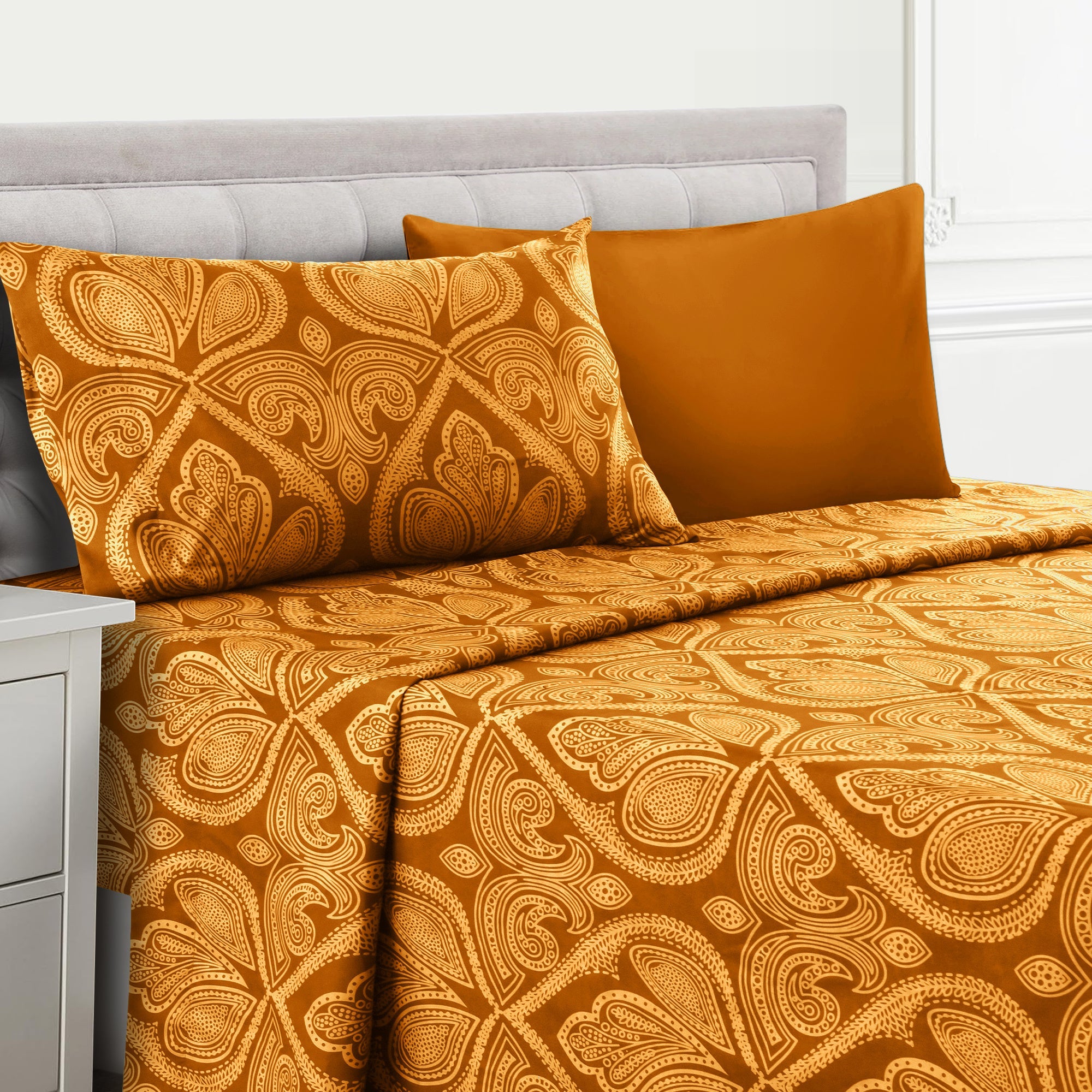 Paisley Bed Sheet Set 4 6 Piece 100% Brushed Microfiber Deep Pocket Fitted Sheet Soft Wrinkle Free Cooling Breathable Twin Full Queen King Cal King