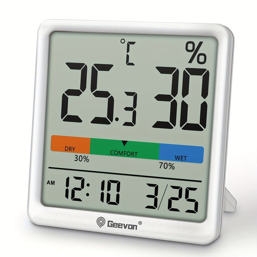 Indoor Thermometer Hygrometer Digital | Accurate Temperature Humidity Monitor with Clock & Calendar | Desktop Room Humidity Gauge for Home Office Bedroom Baby Room