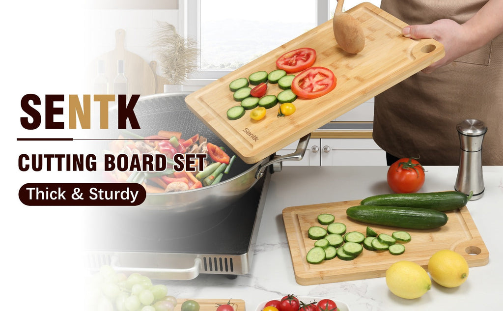 Wood Cutting Board Set of 3 Natural Wooden Chopping Boards with Juice Groove & Non-Slip Edges ¨C Reversible Design for Meat BBQ Home Kitchen Restaurant Holiday Gift