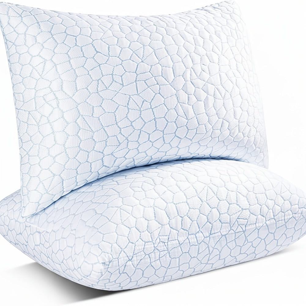 Memory Foam Bed Pillows King Size 2 Pack Hotel Quality Cooling Down Alternative Non-Collapsing Pillow Set Machine Washable Polyester Viscose Cover