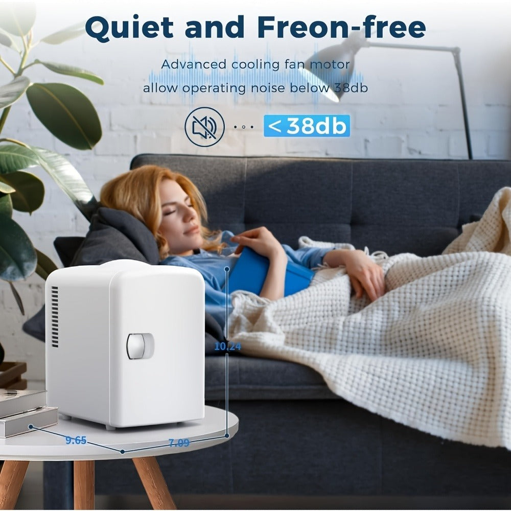 Mini Fridge Skincare Refrigerator 1.06 Gallon Portable - Mini Freezer for Bedroom Dorm Office, Compact Personal Fridge for Skincare Drinks Snacks, White Black