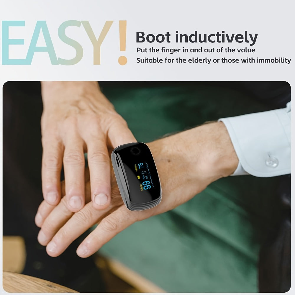 Fingertip Pulse Oximeter FDA Cleared Rechargeable SpO2 Blood Oxygen Monitor with Pulse Rate PI Respiratory Rate OLED Display Fast Reading for Outdoor Sports Home Use