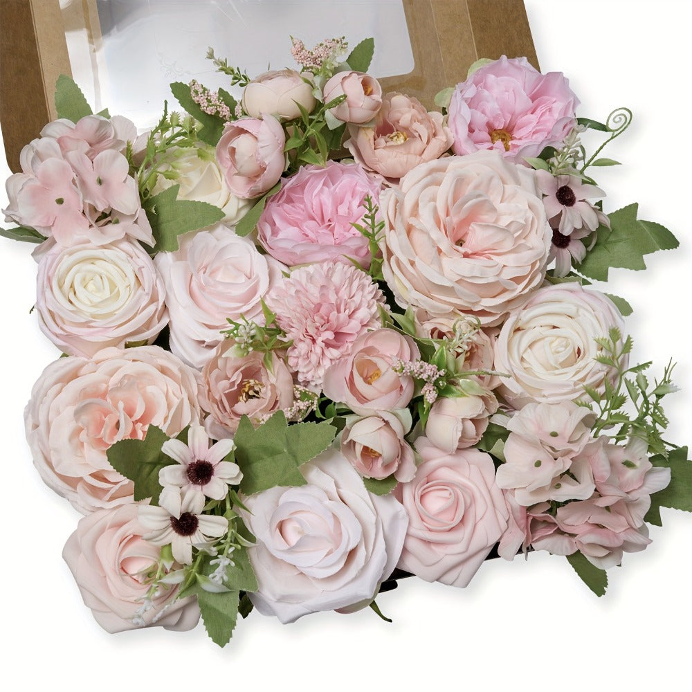Artificial Flowers Combo Box Set ¨C Pink & White Fake Roses for Bridal Bouquets, DIY Centerpieces, Wedding & Party Decoration Arrangements
