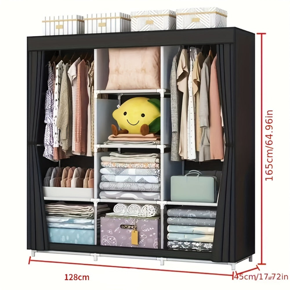 Portable Wardrobe Closet with Steel Frame & Non-Woven Shelves ¨C Dustproof Clothes Storage Organizer, Visible Grid Sections, 67x17.7x50.4 Inch Bedroom Wardrobe for Shoes, Clothes & Accessories