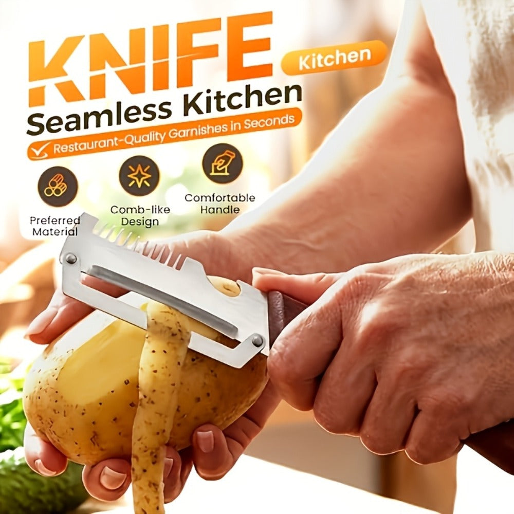 Stainless Steel Vegetable Peeler Set 2pcs ¨C Multi-functional Kitchen Peeler with Scallion Cutter, Straight Blade, Wooden Handle & Bottle Opener