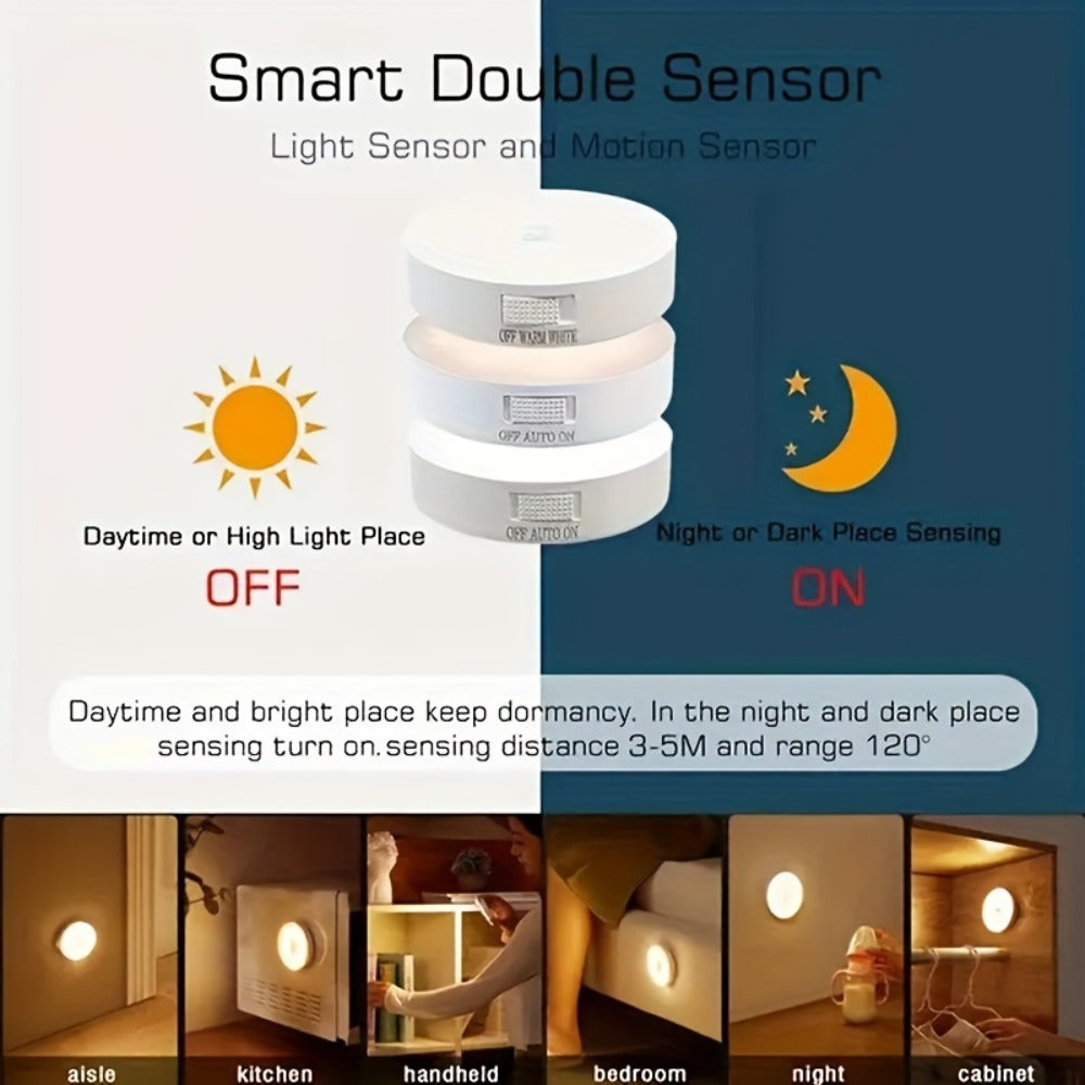 Motion Sensor Night Light 6 Pack Wireless Rechargeable 1000mAh - LED Step Lights with Motion & Light Sensor, Polished Plastic Sconce PVC Shade, Safe Night Lighting for Staircase Bedroom Cabinet Hallway
