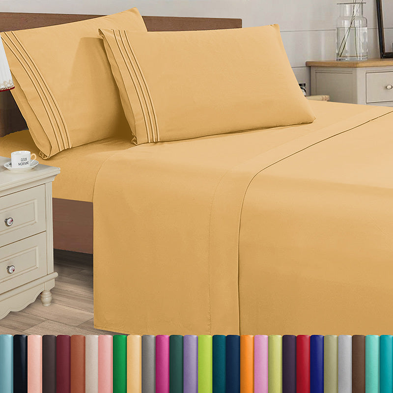 Microfiber Bed Sheet Set 4-Piece Deep Pocket Cooling Sheets Twin Full Queen King Cal King Split King ¨C Soft Wrinkle Fade Resistant Hotel Quality Bedding