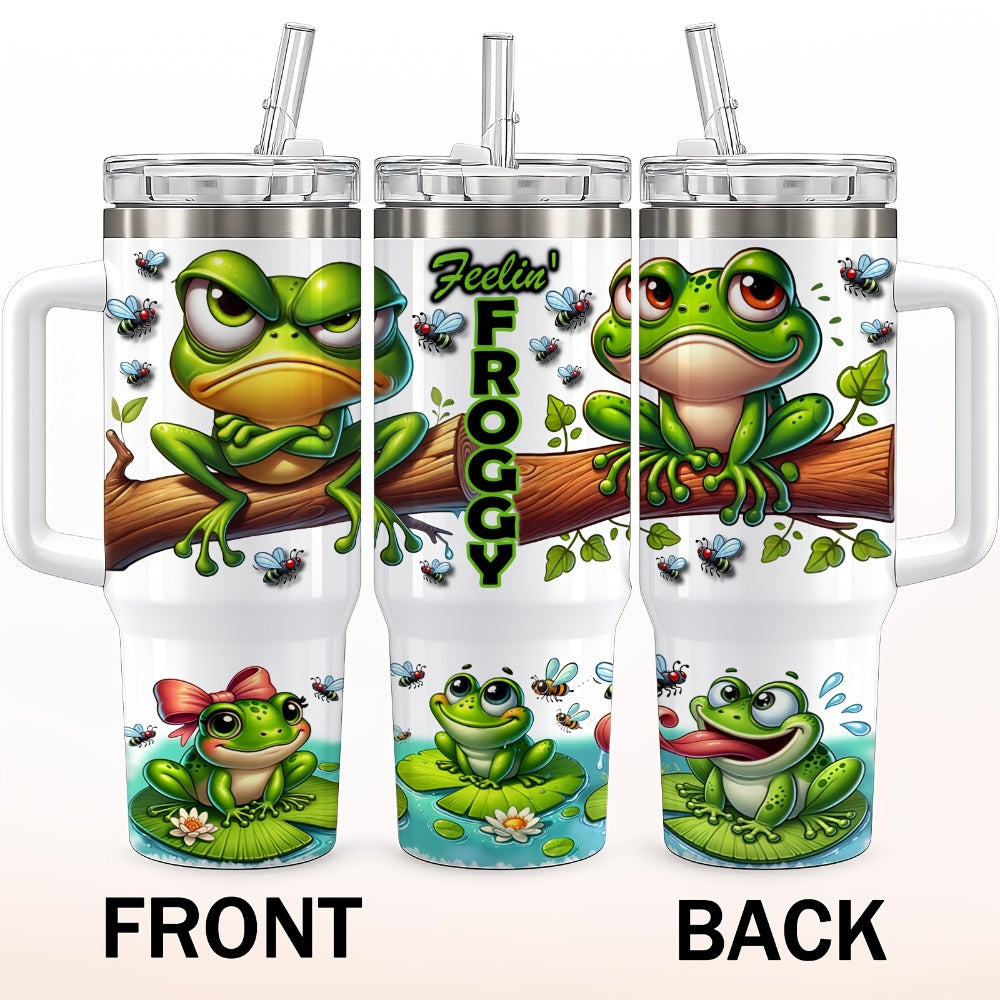 Frog Insulated Stainless Steel Water Bottle 16oz 40oz Cute Tumbler with Lid, Temperature Retention Travel Mug for Home Office Kitchen, Funny Gift for Women Men