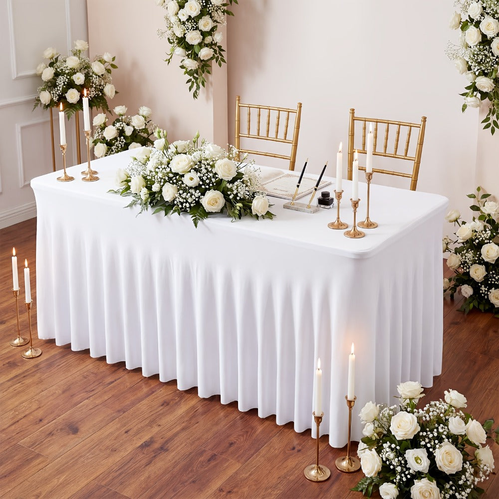 Table Skirts Tulle Table Cloth Rectangle 4ft 6ft Black White Non-Woven Fabric Table Skirt for Birthday Party Graduation Wedding Family Dinner Christmas Holiday Decoration